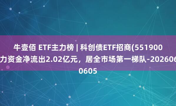 牛壹佰 ETF主力榜 | 科创债ETF招商(551900)主力资金净流出2.02亿元，居全市场第一梯队-20260605